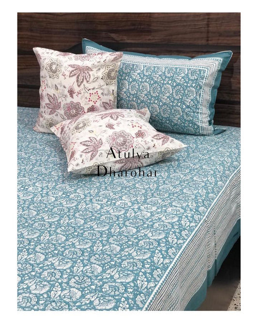 Blue Floral Jaal Super King Bedsheet