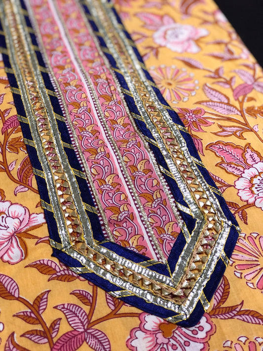 Yellow Gota Patti Suit Fabric with Cotton Dupatta