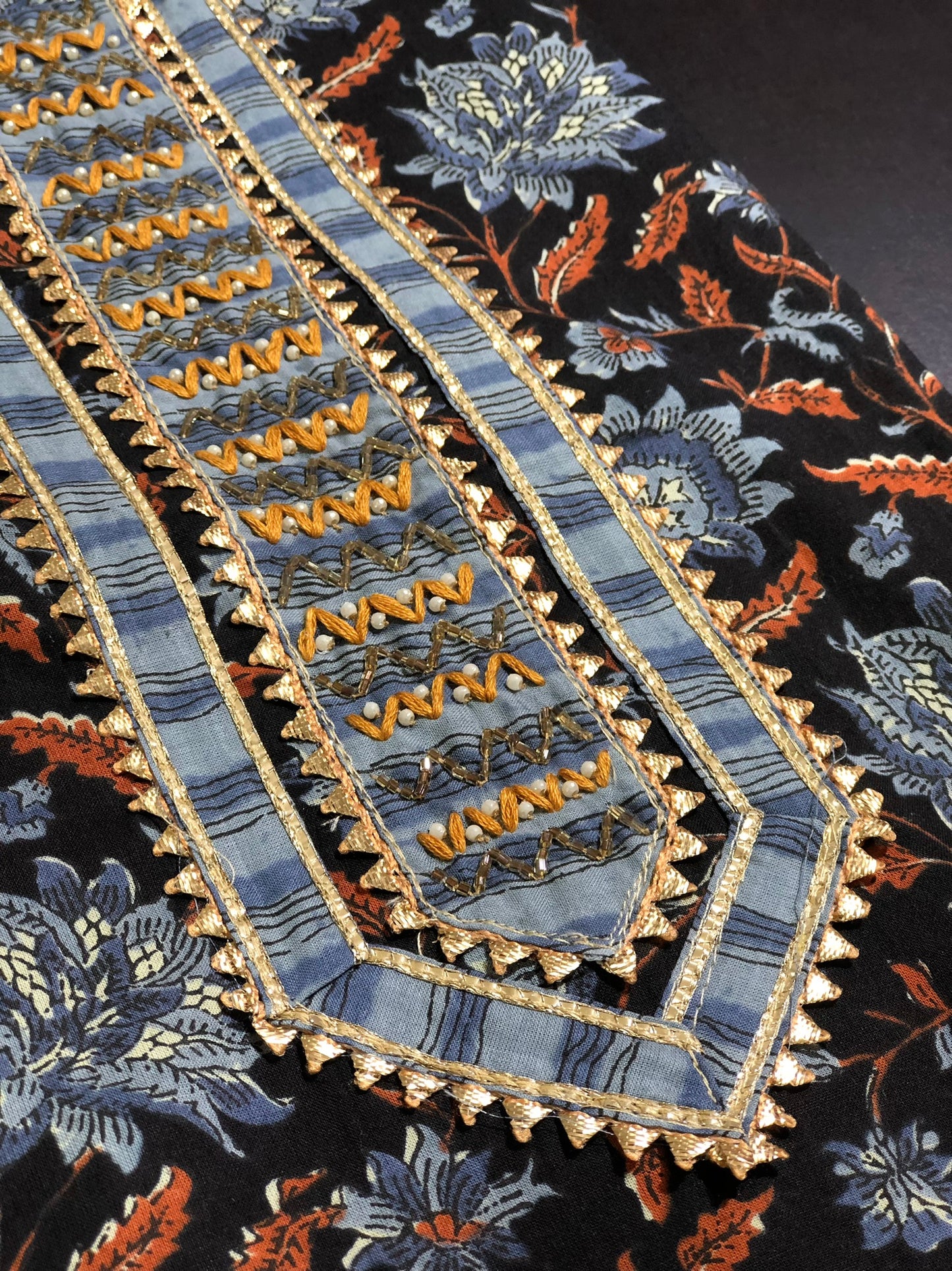 Black and Blue Gota Patti Suit Fabric with Cotton Dupatta