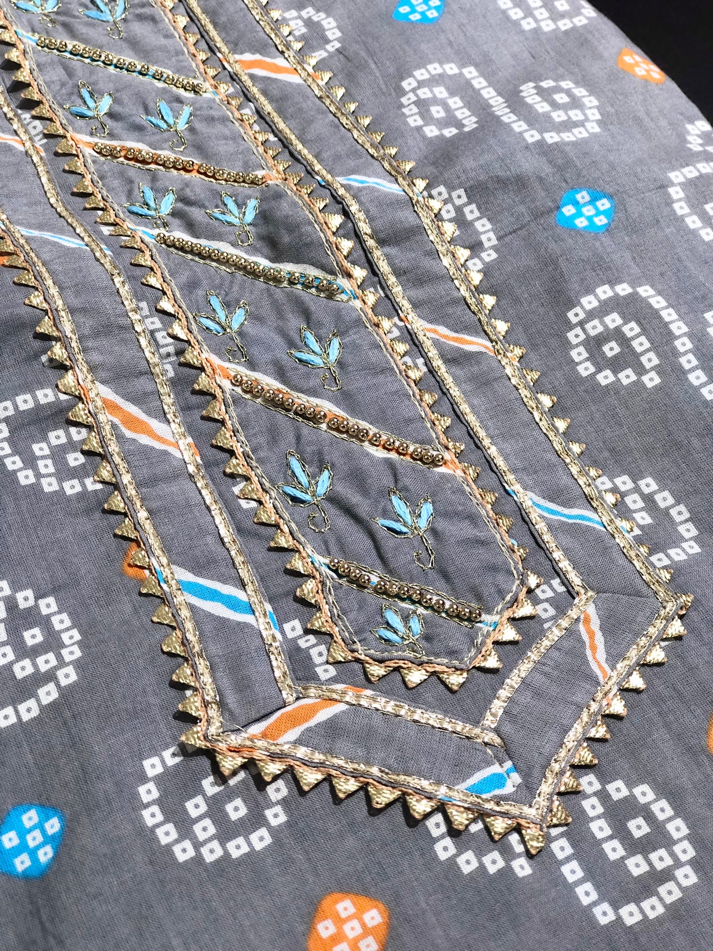 Grey Gota Patti Suit Fabric with Cotton Dupatta