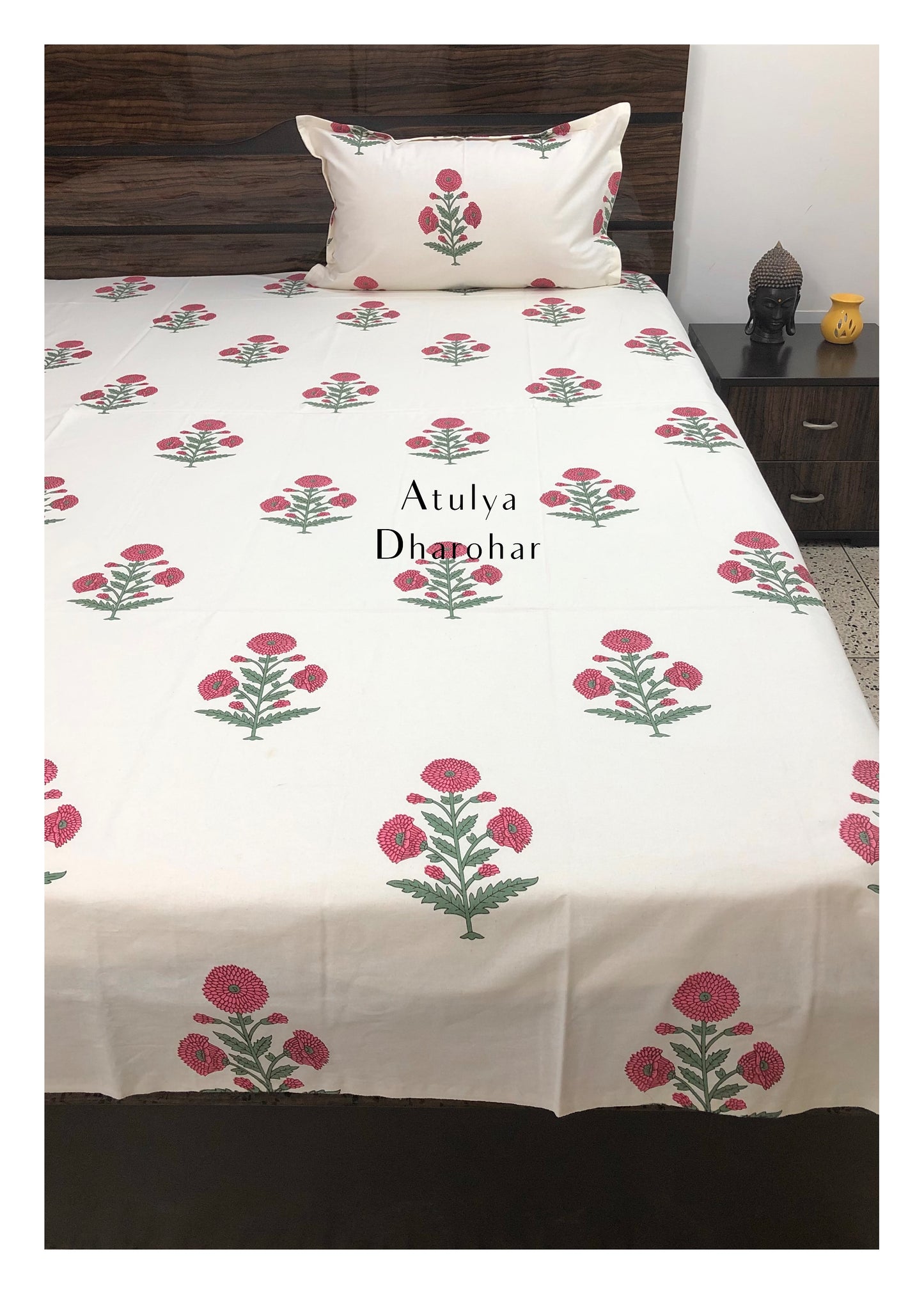 Red Marigold Motifs Super King Bedsheet