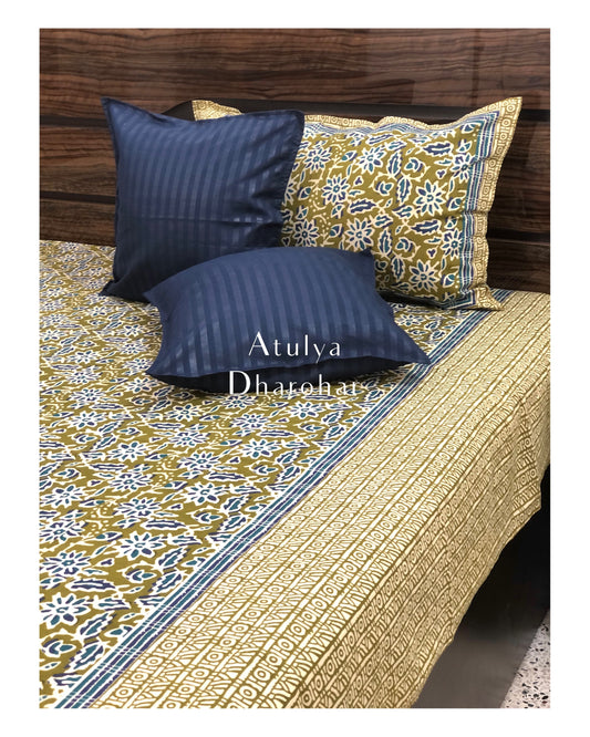 Green and Blue Floral Jaal Bedsheet