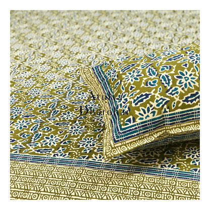Green and Blue Floral Jaal Bedsheet