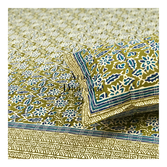 Green and Blue Floral Jaal Bedsheet