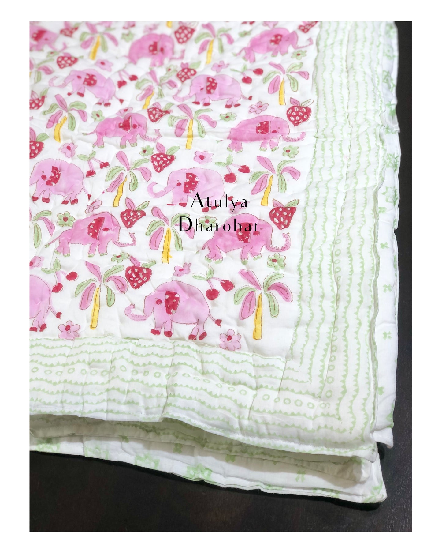 Happy Elephant Mulmul Baby Quilt