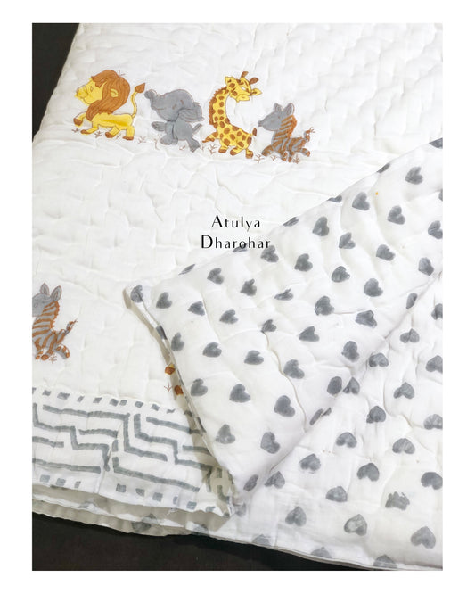 Jungle Theme Mulmul Baby Quilt