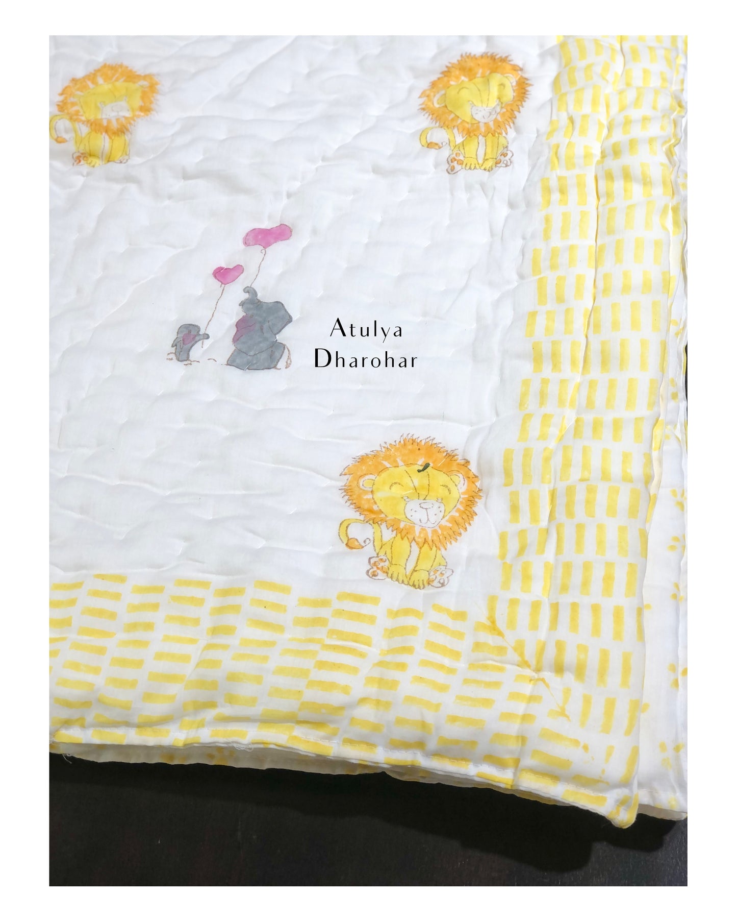 Lion & Playing Elephants Mulmul Baby Quilt