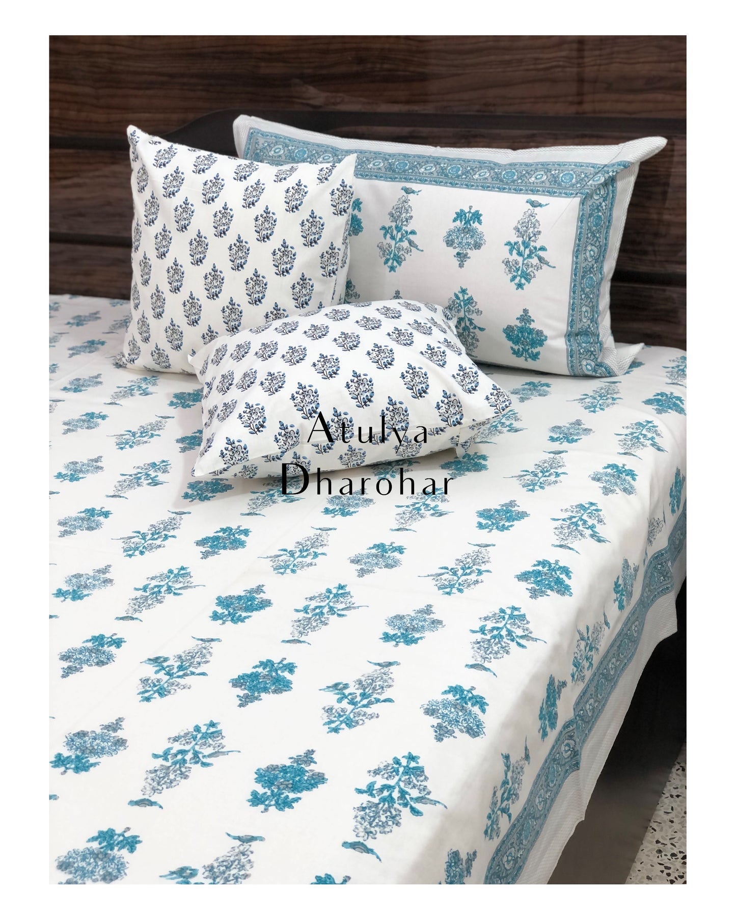 Blue Floral Motifs Cotton Bedsheet