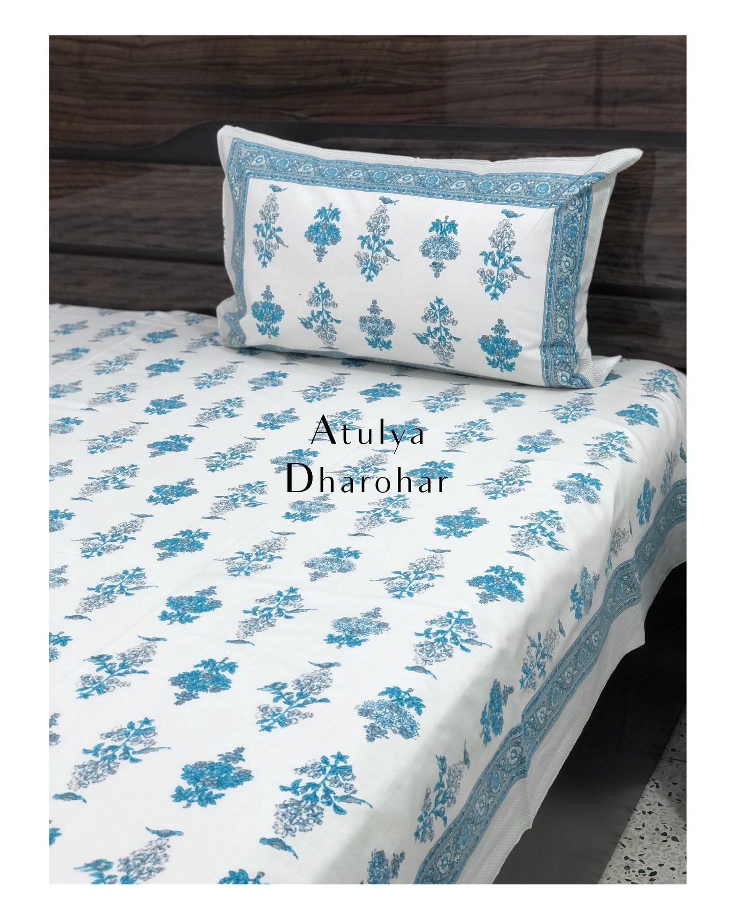 Blue Floral Motifs Cotton Bedsheet