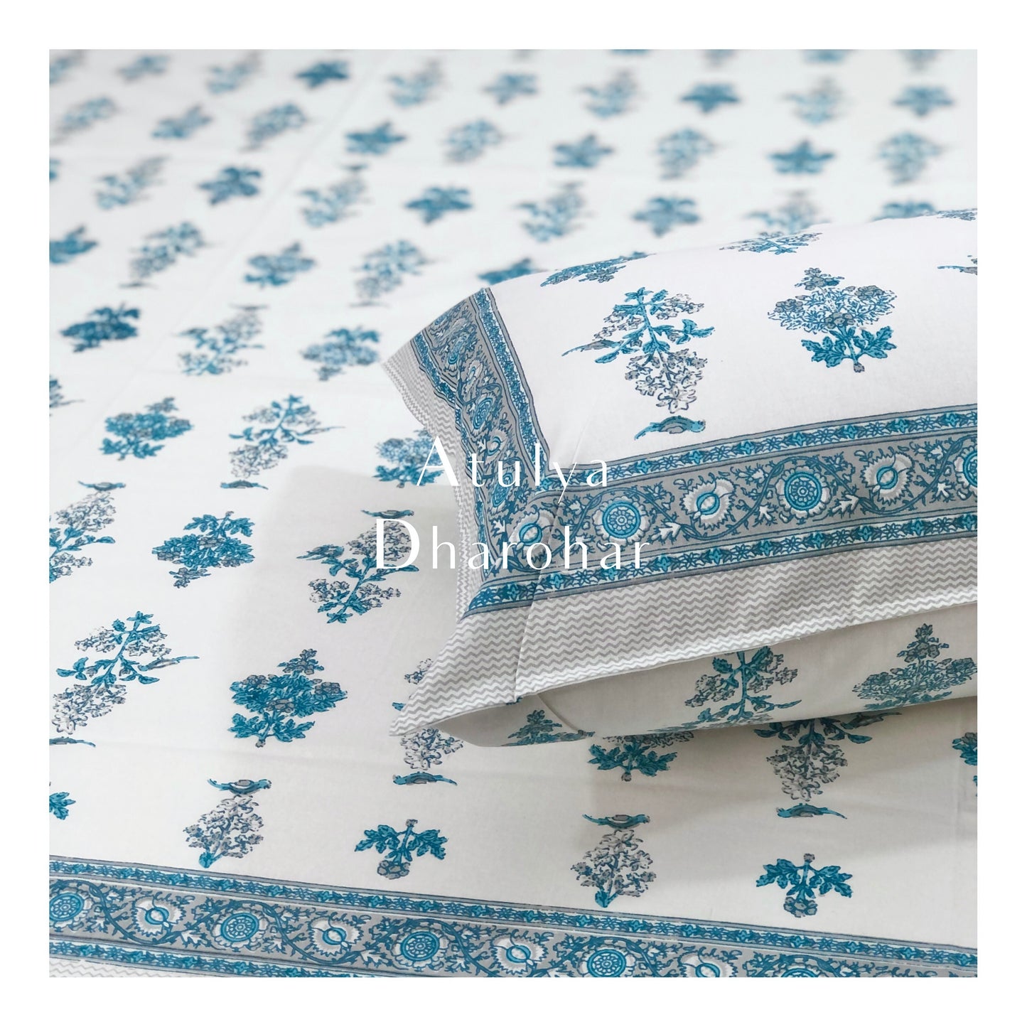 Blue Floral Motifs Cotton Bedsheet