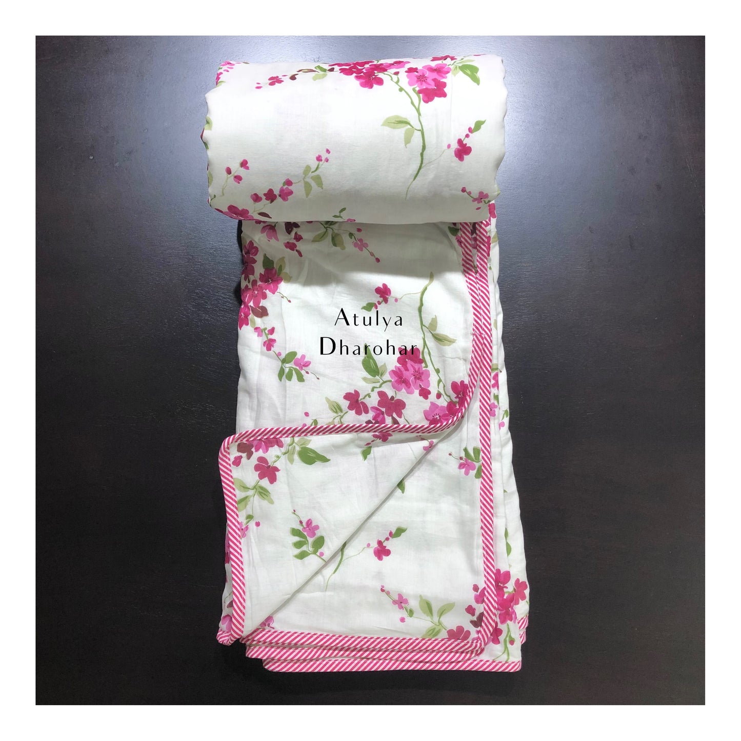 Pink Floral Jaal Mulmul Double Bed Dohar