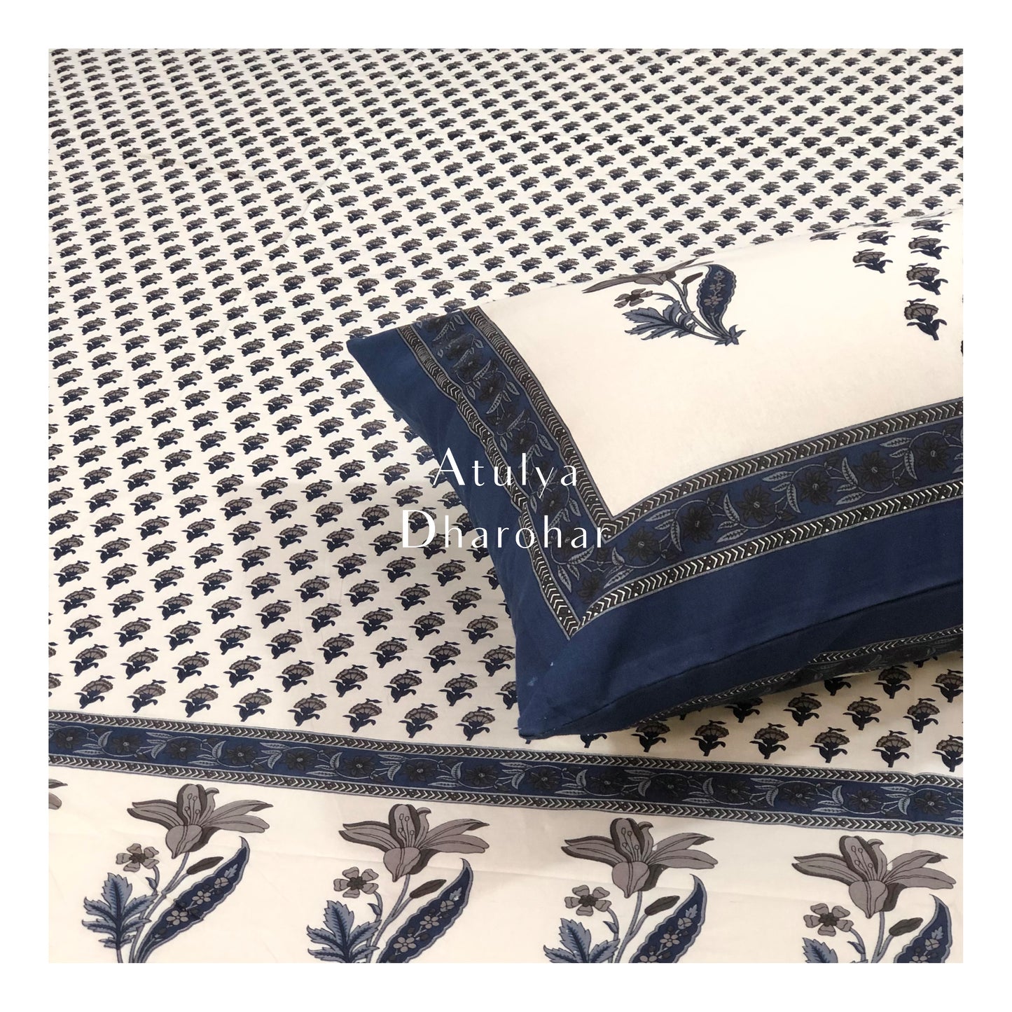 Blue Floral King Size Bedsheet