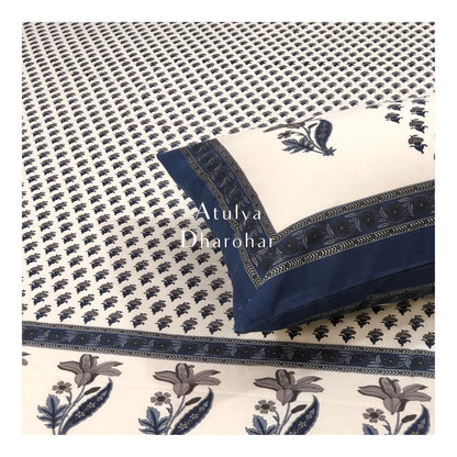Blue Floral King Size Bedsheet