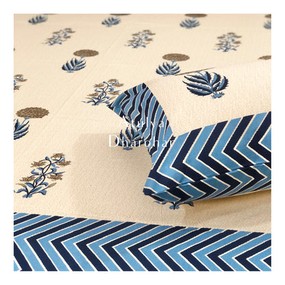 Blue and Brown Floral Motifs King Bedsheet