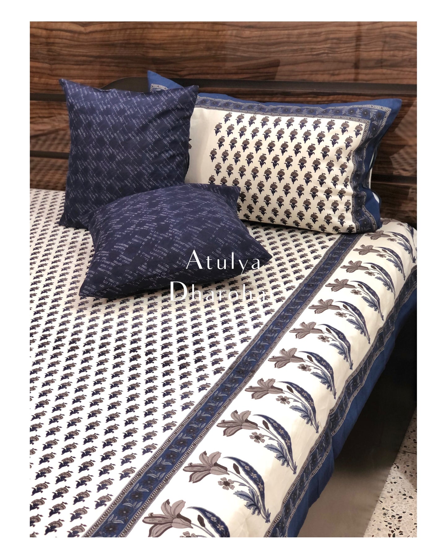 Blue Floral King Size Bedsheet