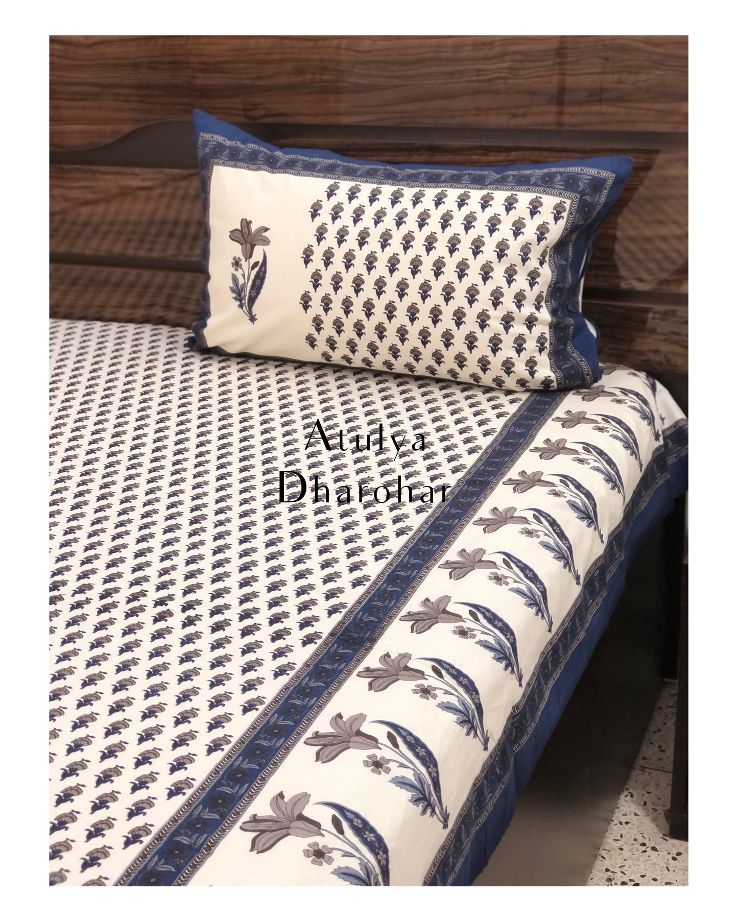 Blue Floral King Size Bedsheet