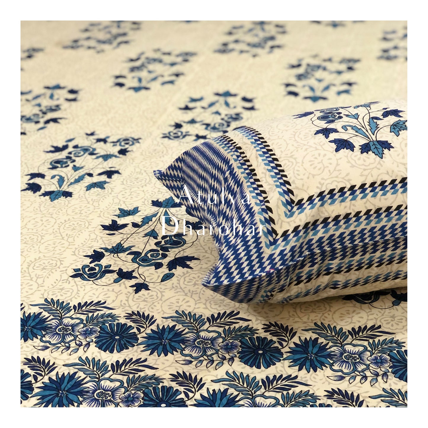 Blue Floral Motifs King Size Bedsheet