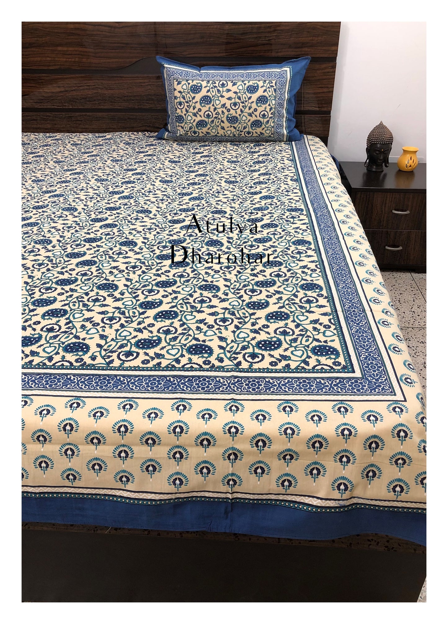 Blue Floral Jaal Cotton Bedsheet