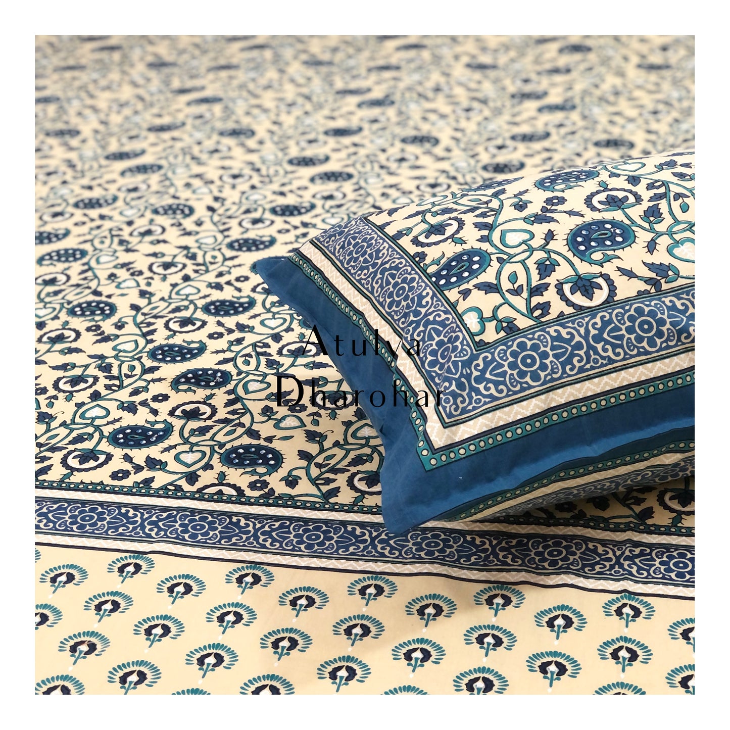 Blue Floral King Size Bedsheet