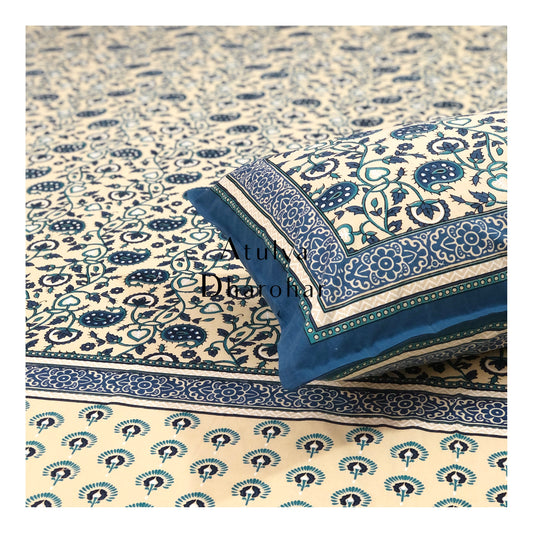 Blue Floral King Size Bedsheet