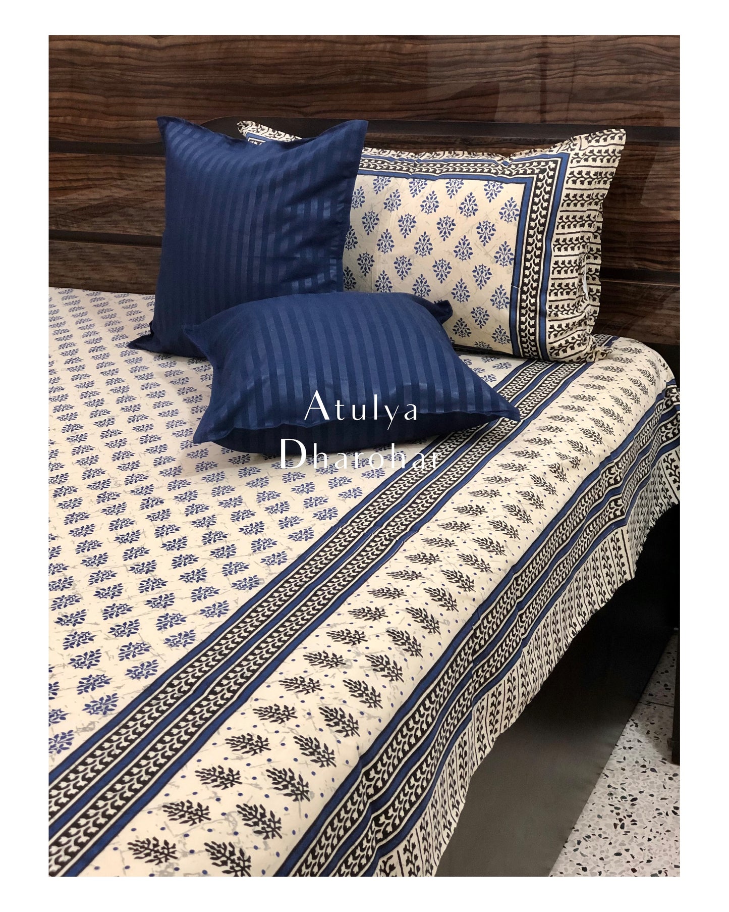 Blue Butti Cotton Bedsheet
