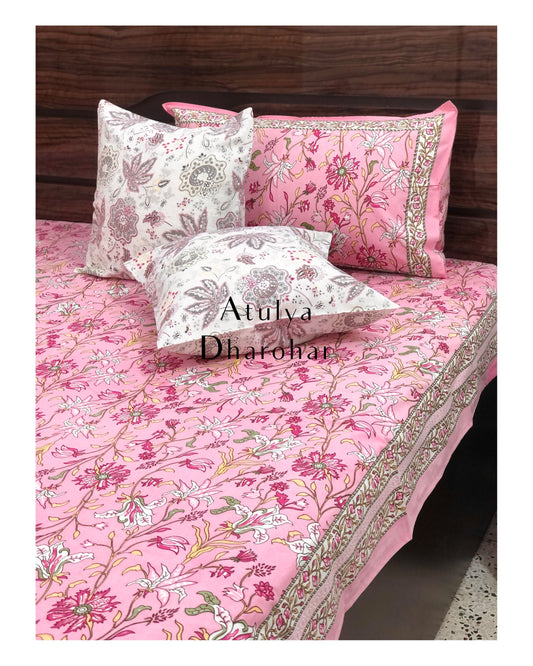 Pink Floral Jaal Bedsheet