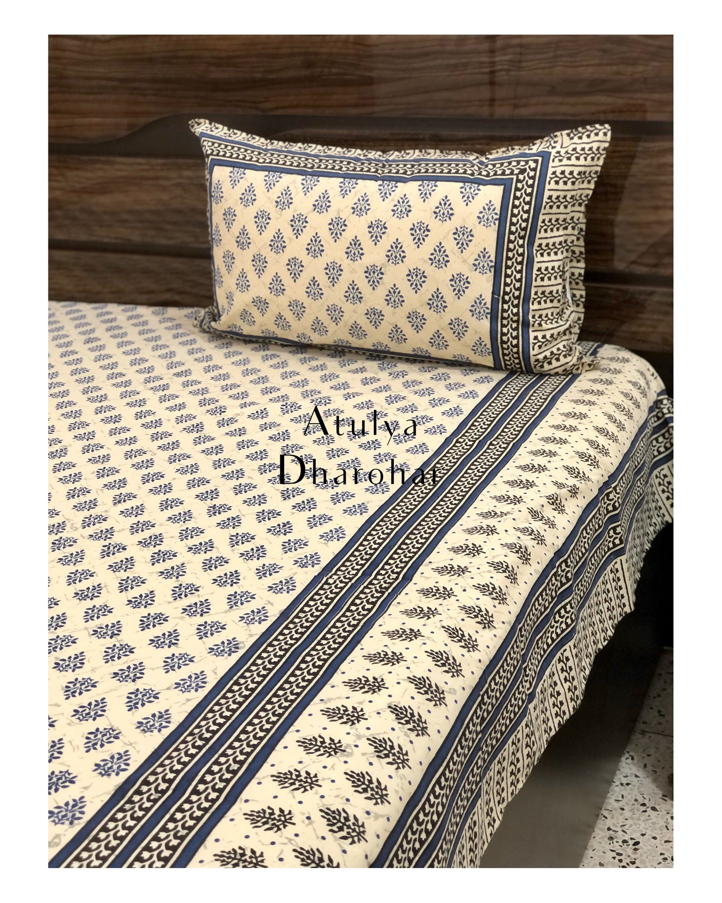 Blue Butti Cotton Bedsheet