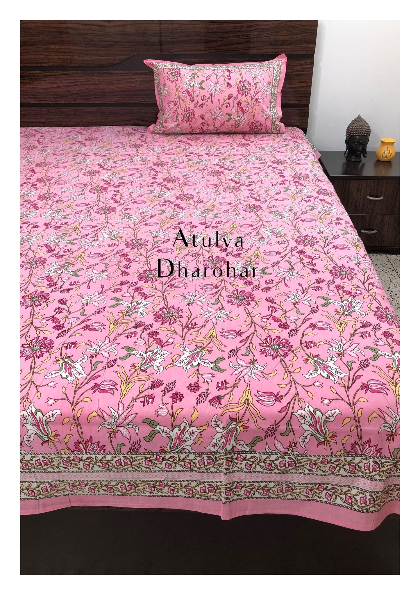 Pink Floral Jaal Bedsheet