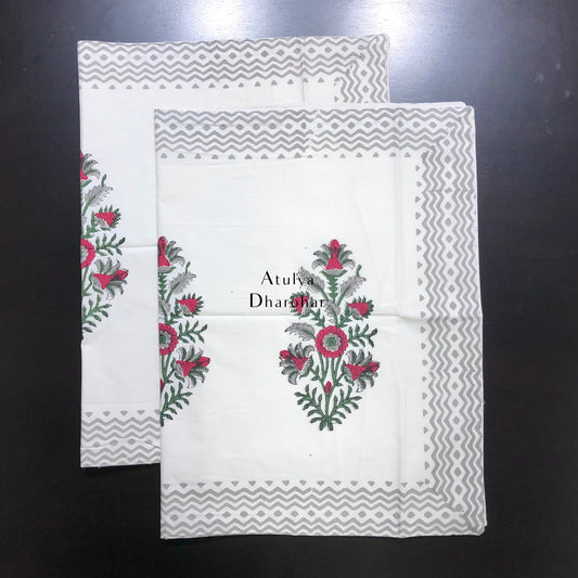 Red Floral Percale Cotton Pillow Covers