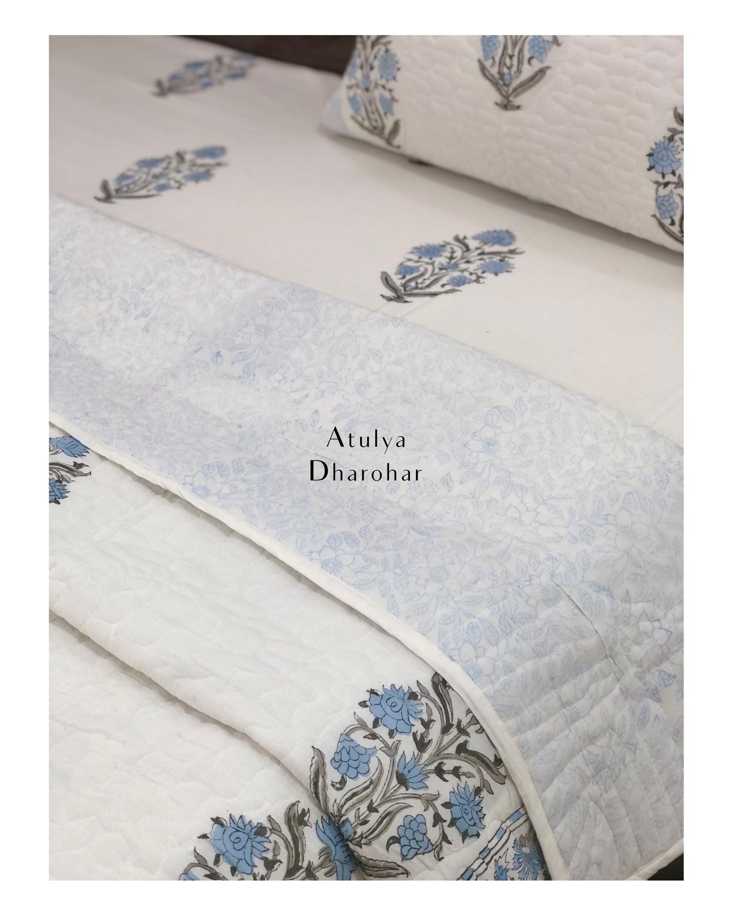 Blue Mughal Motifs Mulmul Comforter Set