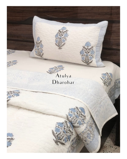 Blue Mughal Motifs Mulmul Comforter Set