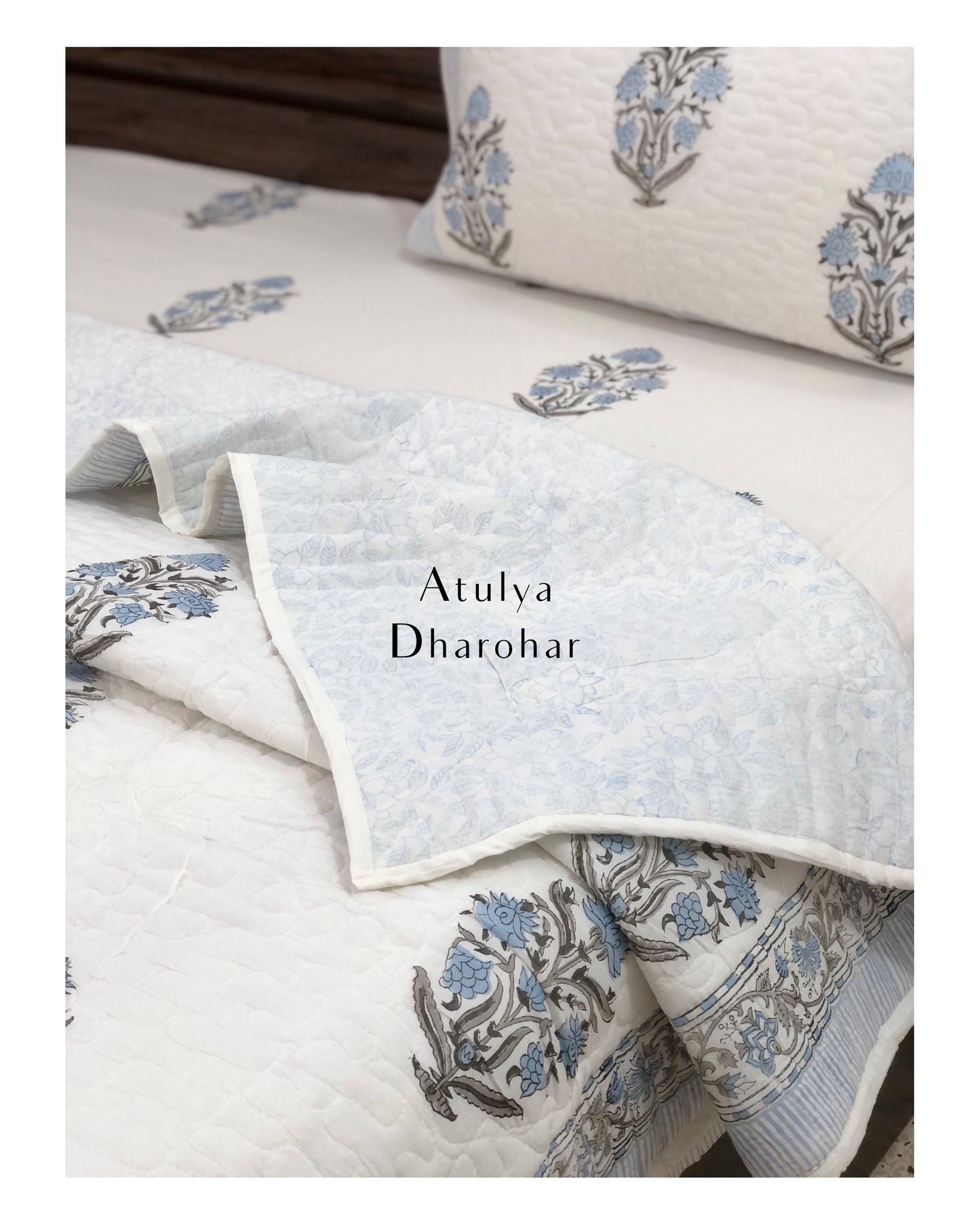 Blue Mughal Motifs Mulmul Comforter Set