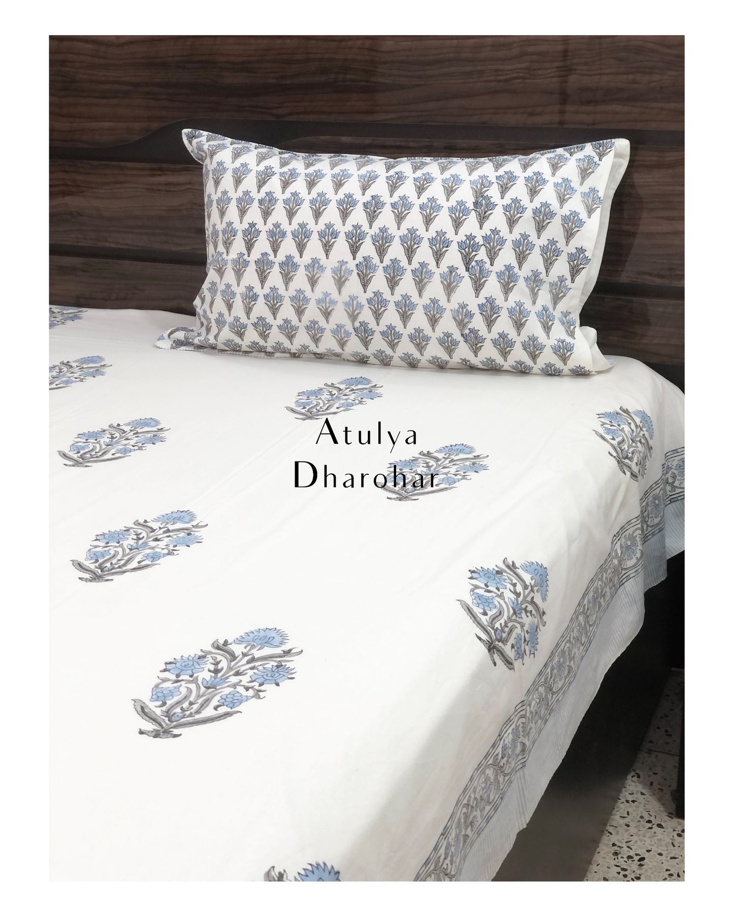 Blue Mughal Motifs Mulmul Comforter Set