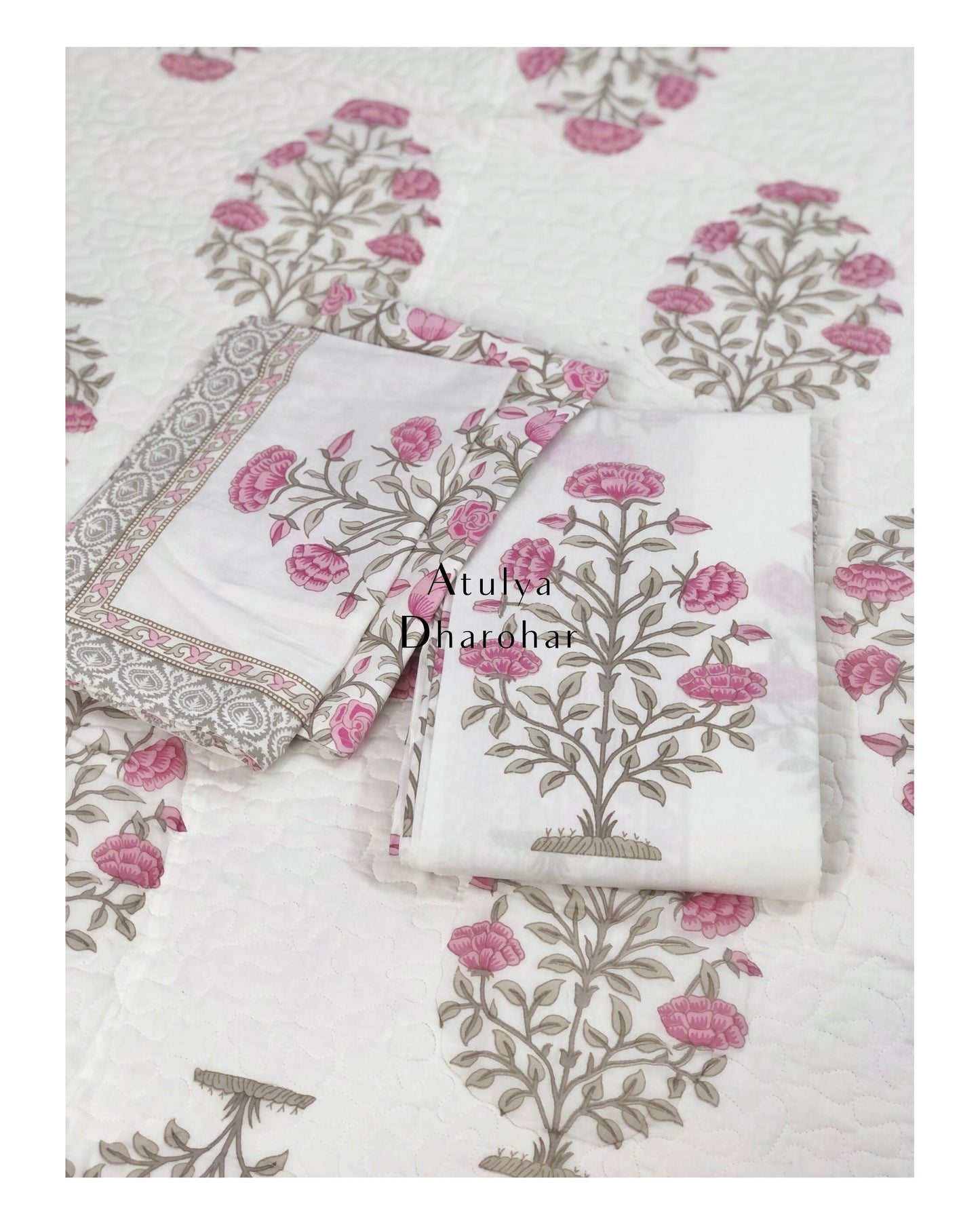 Pink Floral Motifs Comforter Set