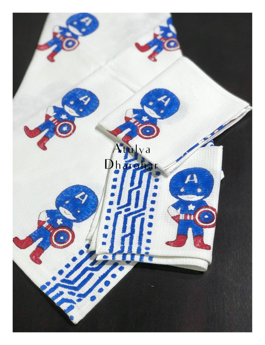 Captain America Hand Block Printed Kids Towel Set