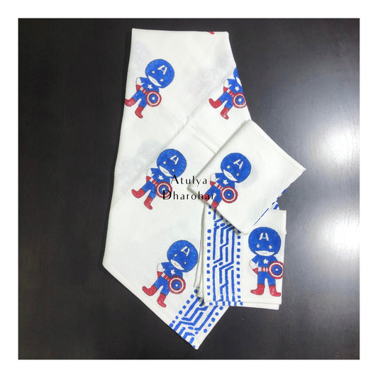 Captain America Hand Block Printed Kids Towel Set