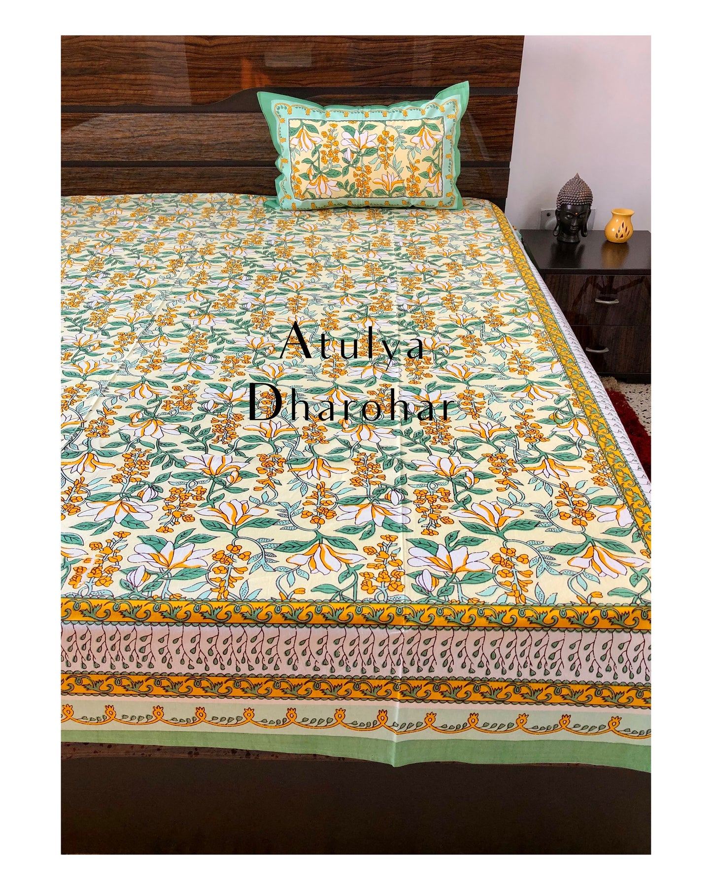 Yellow and Green Floral Jaal Bedsheet