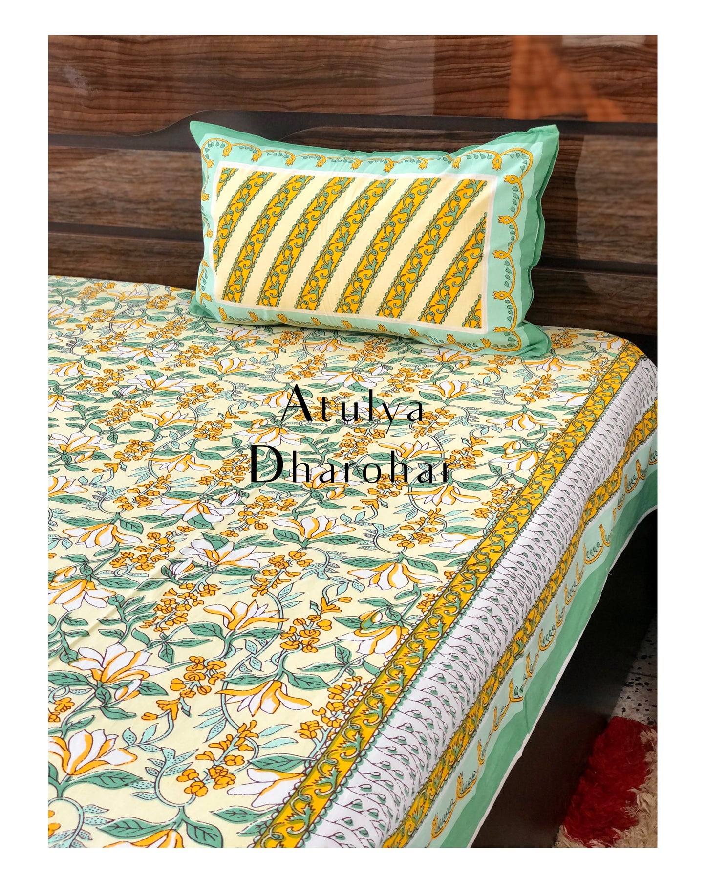 Yellow and Green Floral Jaal Bedsheet