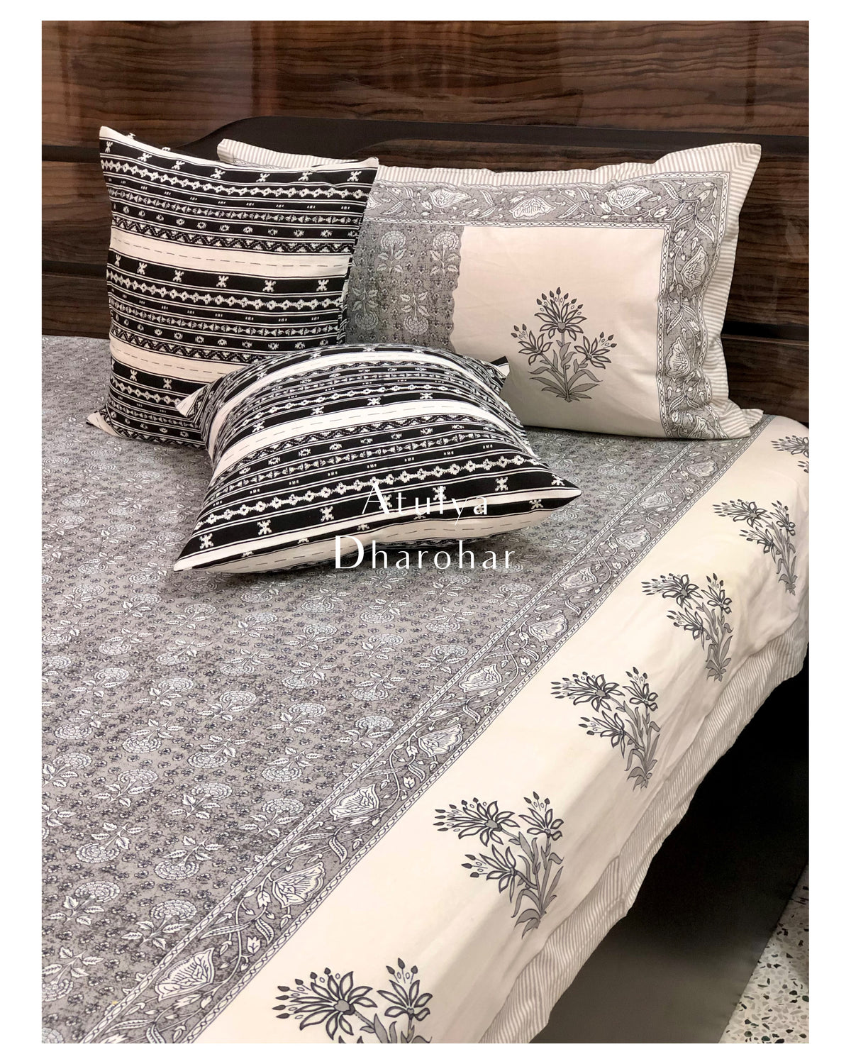 Grey Floral Bedsheet