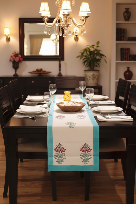 Floral Motifs Hand Block Printed Dining Table Runner
