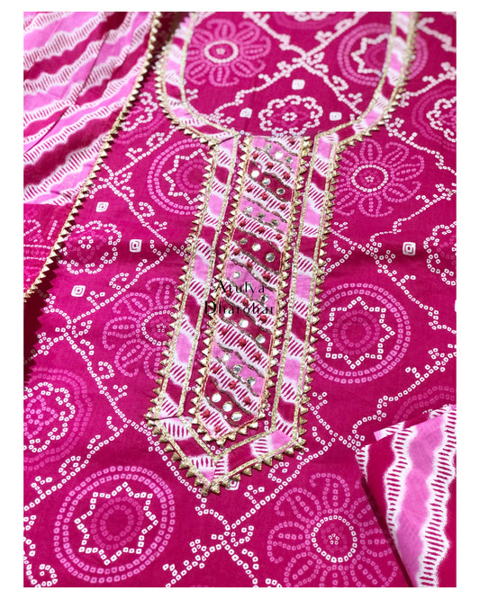 Pink Gota Patti Suit Fabric with Cotton Dupatta