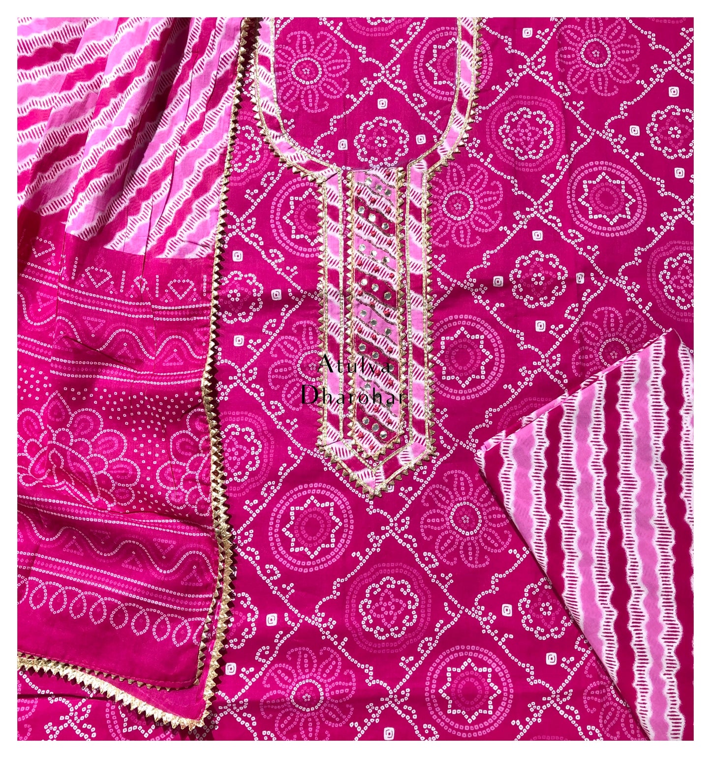 Pink Gota Patti Suit Fabric with Cotton Dupatta