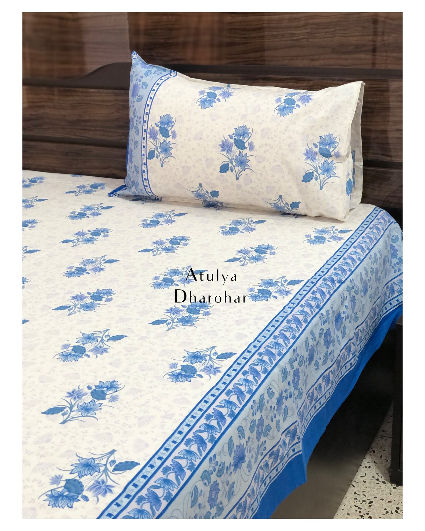 Blue Floral Motifs Bedsheet