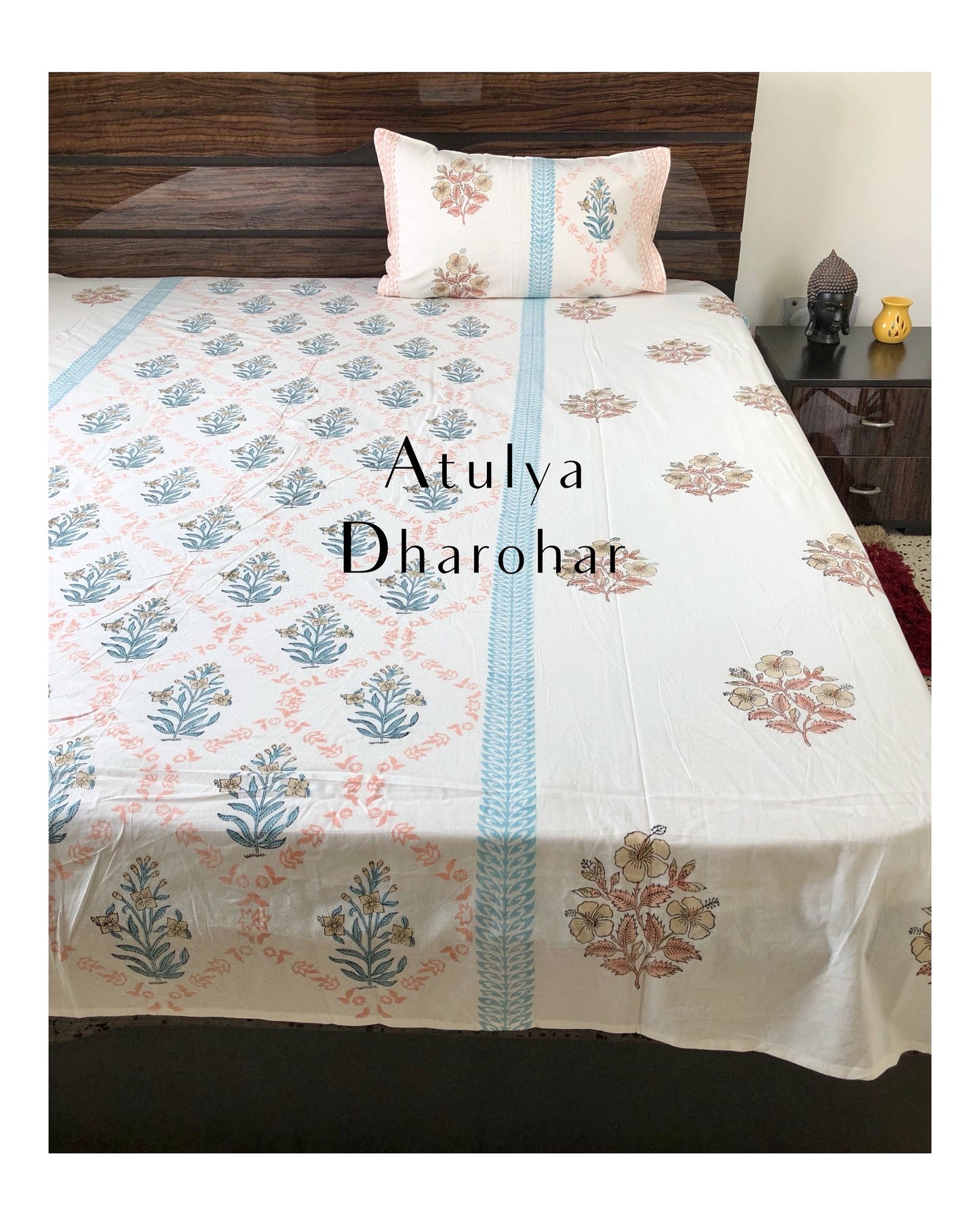 Designer Floral Mughal Motif Hand Block Printed Bedsheet