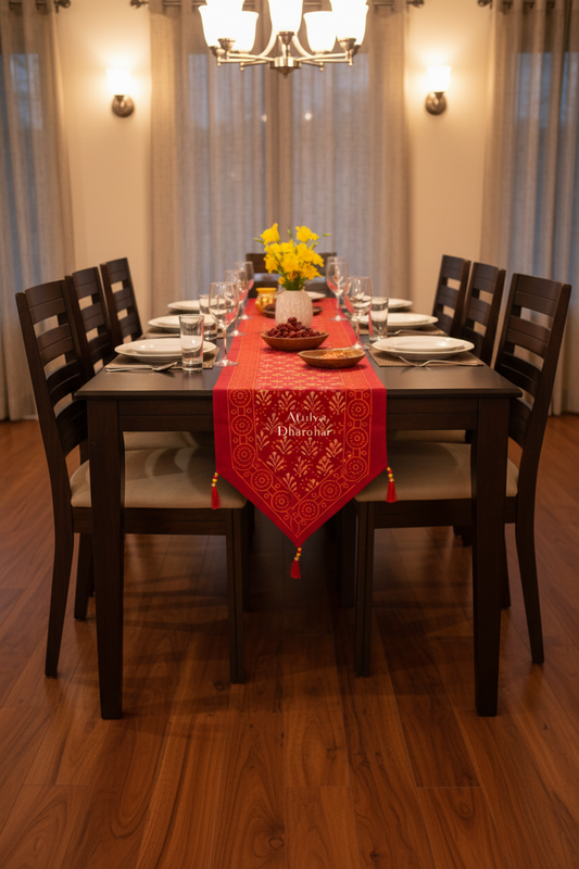 Floral Motifs Hand Block Printed Dining Table Runner