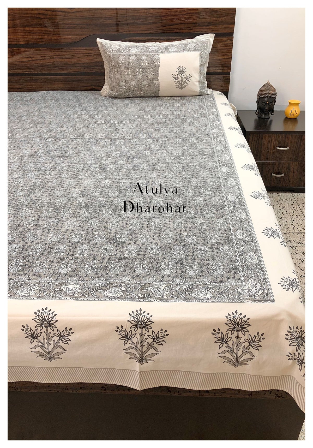 Grey Floral Bedsheet