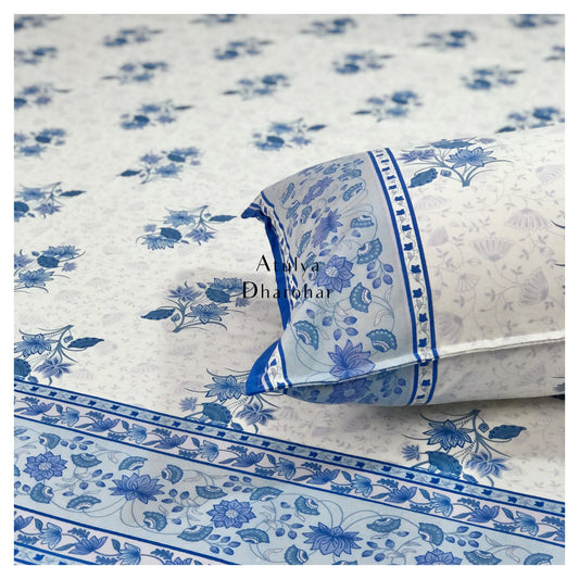 Blue Floral Motifs Bedsheet