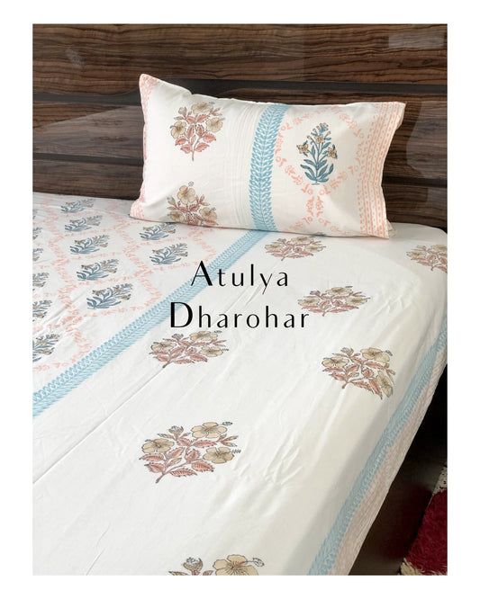 Designer Floral Mughal Motif Hand Block Printed Bedsheet