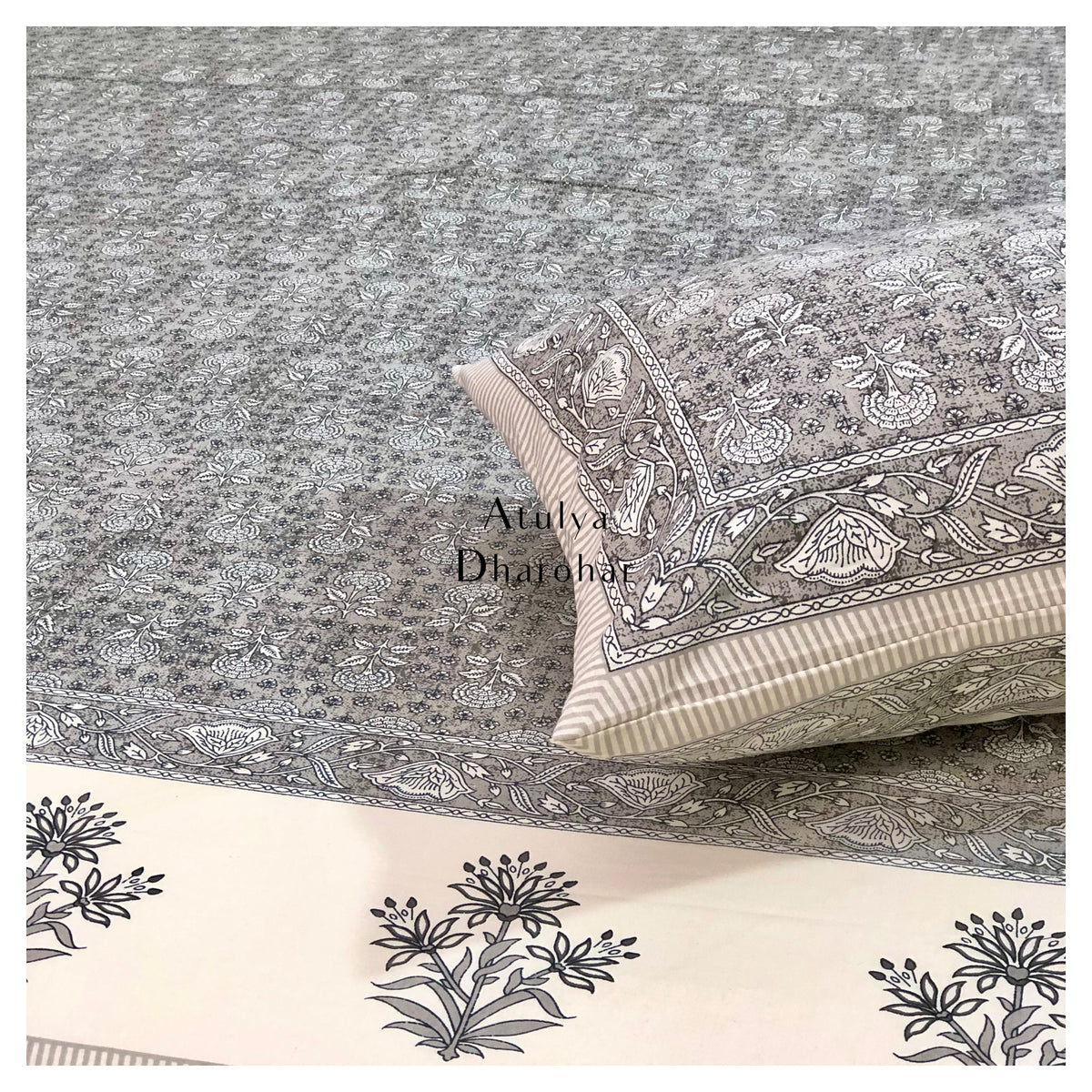 Grey Floral Bedsheet