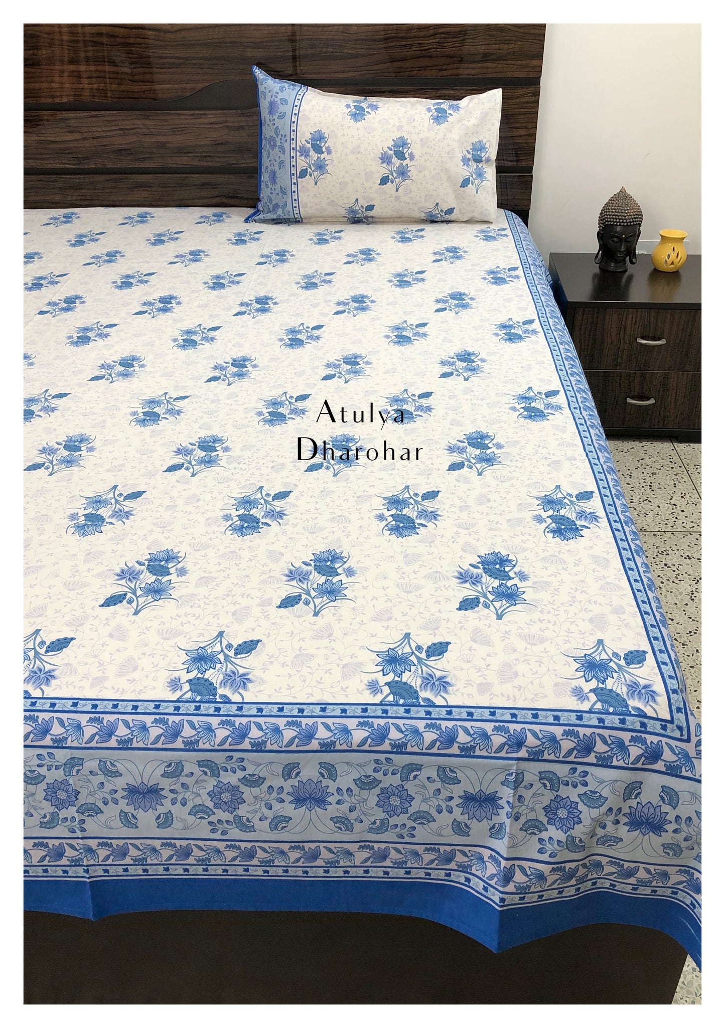 Blue Floral Motifs Bedsheet